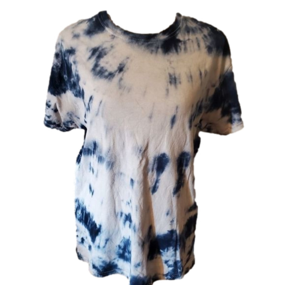 Gildan Blue and White Tie Dyed Cotton T Shirt Large